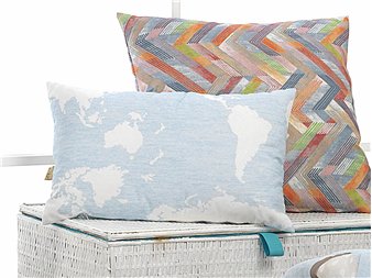 funda cojin mondo mapa rectangular con continentes azul celeste canete