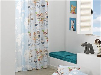 cortina mondo viaje con ojales para dormitorio infantil canete