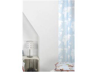 cortina infantil mondo mapa azul claro en dormitorio canete