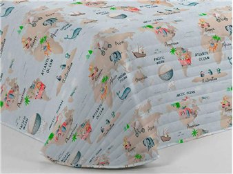 detalle acolchado colcha mondo viaje estampado infantil canete